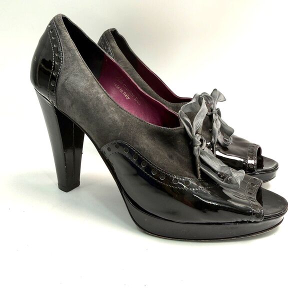 Coach Shoes - Coach Claudine Patent Leather 8 B Suede Black Gray Lace-Up Heels Designer Goth